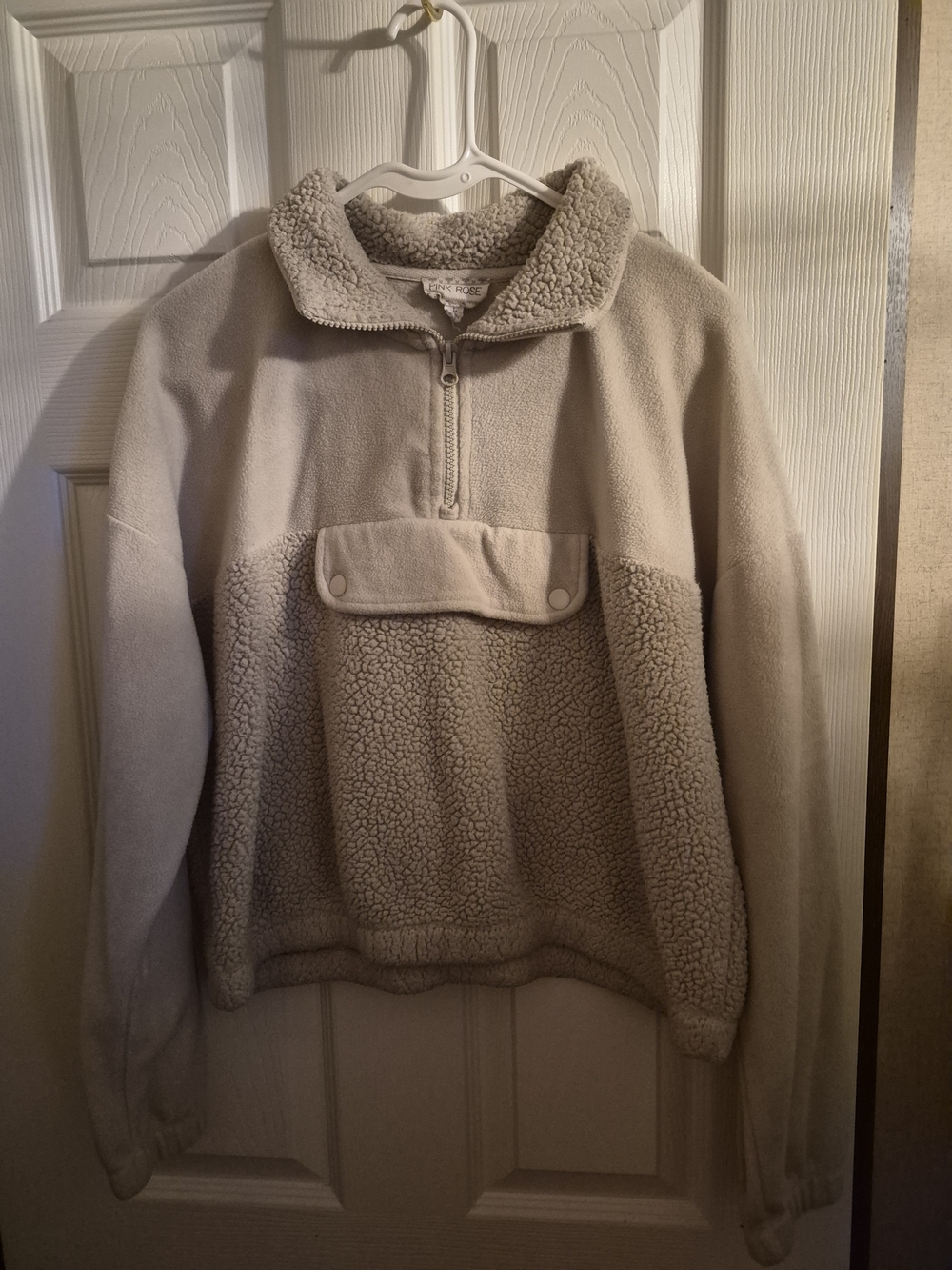 Pink Rose Cream Sherpa Half-Zip Pullover Hoodie